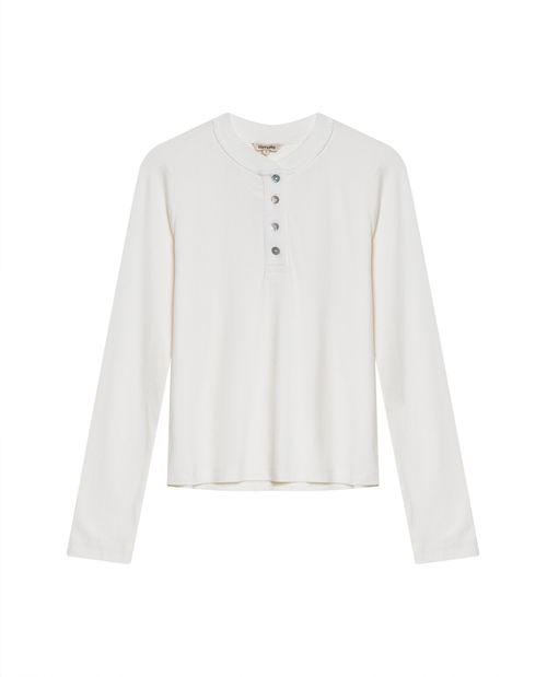 Camiseta de Mujer Moda Ajustada Cuello Nerú Media Perilla Textura Acanalada en Mezcla de Viscosa