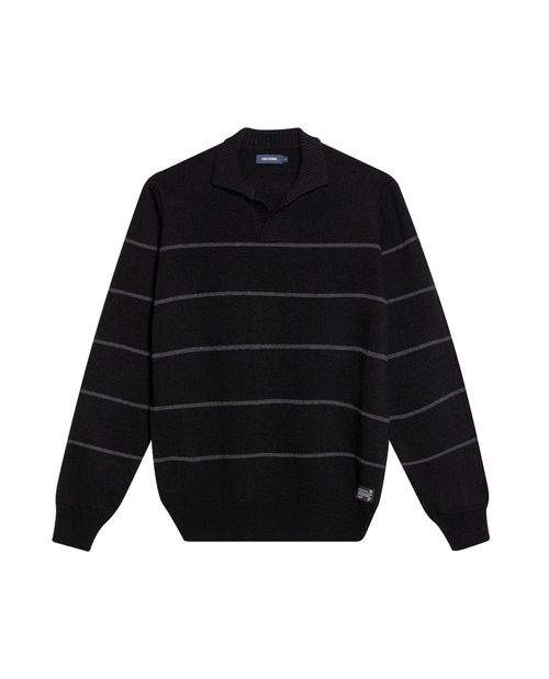 Suéter de Hombre Tejido Cuello Polo Rayas Tono a Tono Jaspeado en Algodón Reciclado