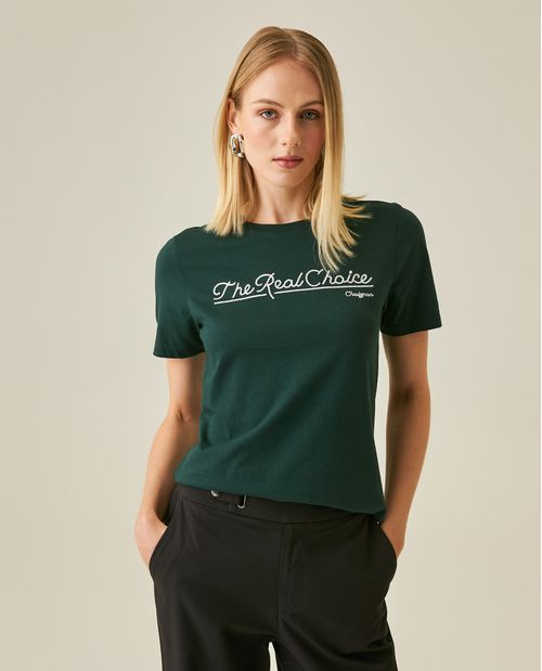 Camiseta de Mujer Gráfica Slim Fit Cuello Redondo con Bordado The Real Choice en Algodón