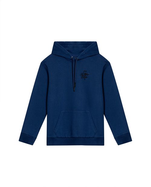 Buzo de Hombre Cerrado con Capucha Gráficos en Frente y Espalda Burda Perchada en Mezcla de Algodón