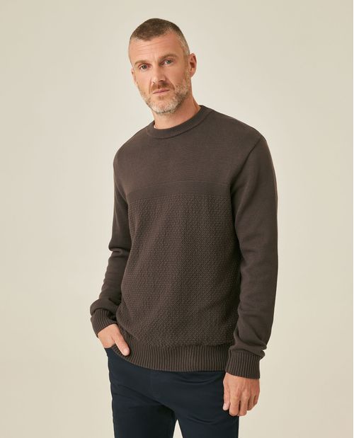 Suéter de Hombre Tejido Cuello Redondo con Canales en Algodón
