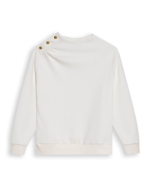 Buzo de Mujer Cerrado Cuello Redondo Detalles en Hombro Texturizada en Mezcla de Algodón