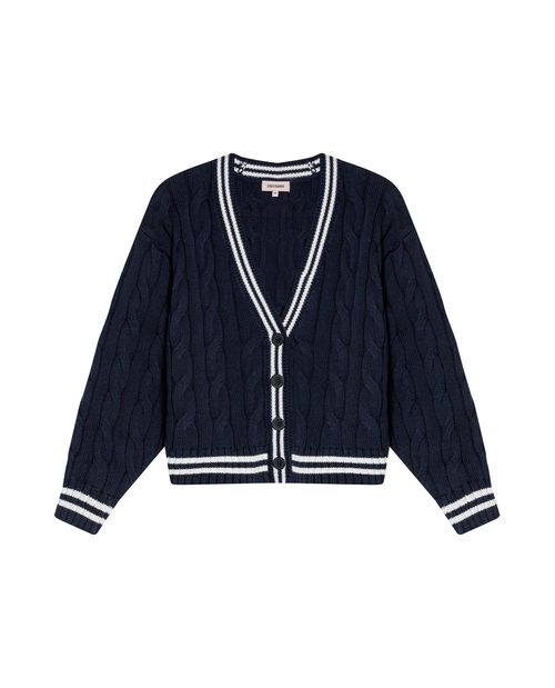 Cárdigan de Mujer Tejido Varsity Puntada Trenzas Galga Pesada en Algodón