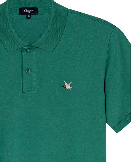 Camisa Polo de Hombre Slim Fit Manga Corta con Pato Bordado de Colores en Mezcla de Algodón