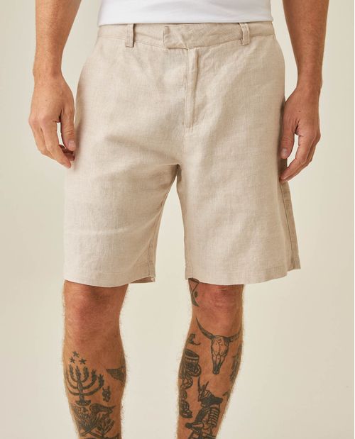 Bermuda de Hombre Relaxed Fit Silueta Recta Bolsillos de Ribete en Lino