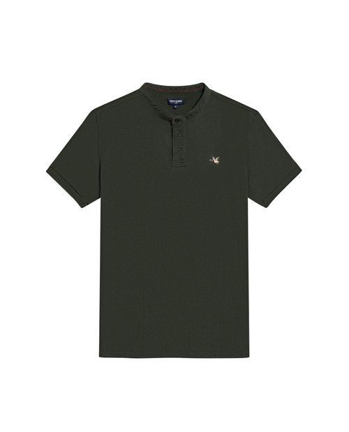 Camisa Polo de Hombre Slim Fit Cuello Nerú con Detalles en Rojo en Mezcla de Algodón