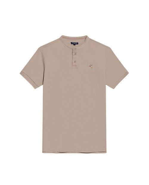 Camisa Polo de Hombre Slim Fit Cuello Nerú con Detalles en Rojo en Mezcla de Algodón