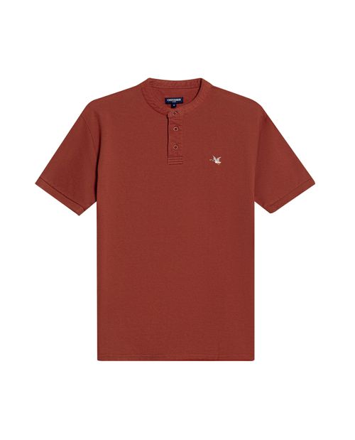 Camisa Polo de Hombre Slim Fit Cuello Nerú con Detalles en Rojo en Mezcla de Algodón