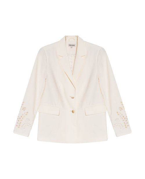 Blazer de Mujer Cuff Embroidery con Bordado Flores en Mangas en Mezcla de Lino