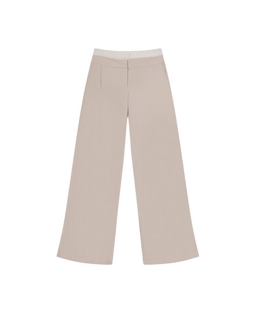 Pantalón de Mujer Wide Leg Tiro Alto Doble Pretina Tipo Boxer en Mezcla de Rayón
