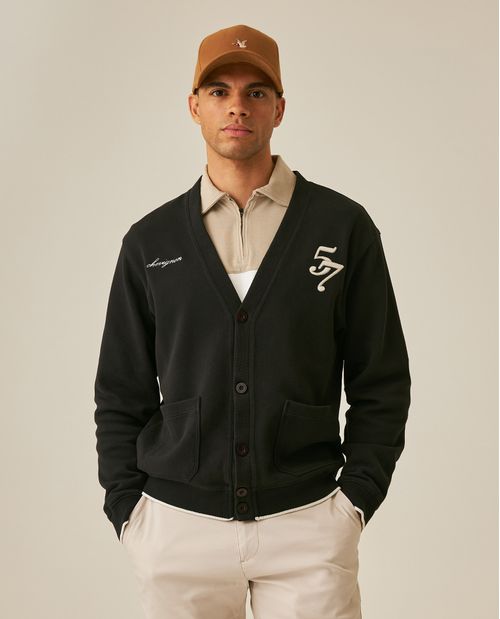 Buzo de Hombre Tipo Cardigan Gráficos Bordados Bolsillos de Parche en Mezcla de Algodón