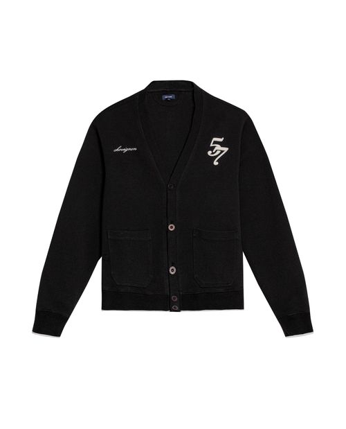 Buzo de Hombre Tipo Cardigan Gráficos Bordados Bolsillos de Parche en Mezcla de Algodón