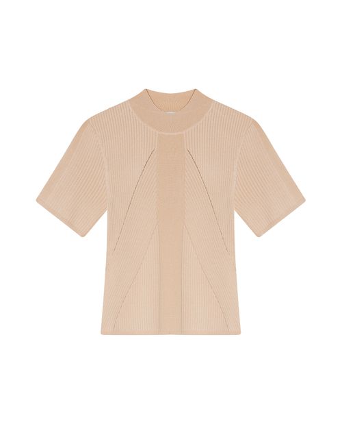 Top de Mujer Tejido Acanalado Cuello Nerú Cortes Irregulares Súper Liviano en Mezcla de Viscosa