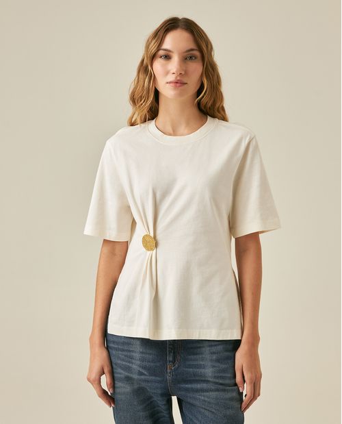 Camiseta de Mujer Semi Ajustada con Pliegues y Prendedor Removible en Algodón Madres