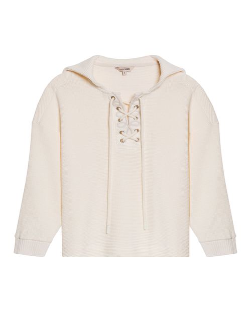 Buzo de Mujer Cerrado Silueta Amplia Media Perilla Textura Galleta en Mezcla de Algodón