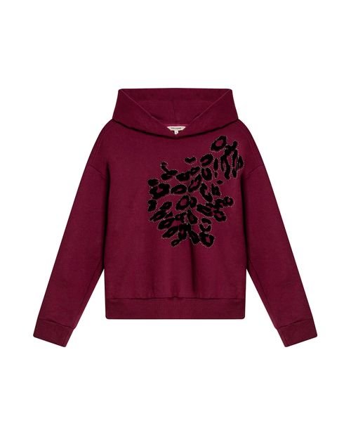 Buzo de Mujer Tipo Hoodie con Capucha Loose Fit Animal Print Flock Piedras en Mezcla de Algodón
