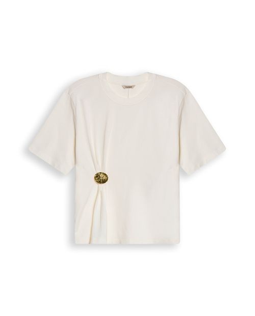 Camiseta de Mujer Semi Ajustada con Pliegues y Prendedor Removible en Algodón Madres