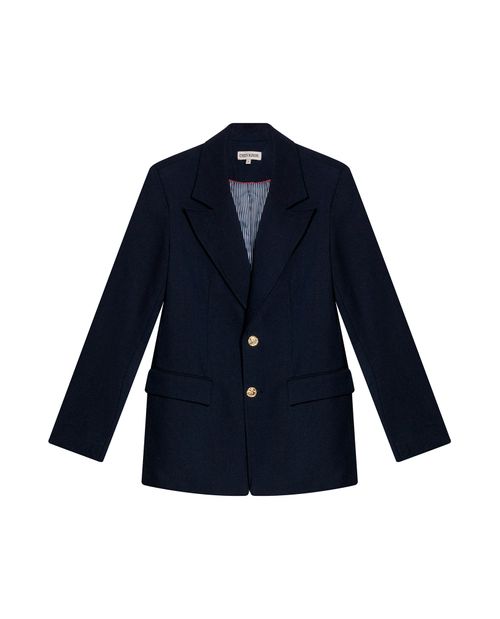 Blazer de Mujer Smart Cuello Solapa Ajustable con Broches en Mezcla Técnica