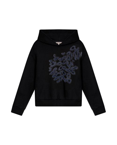 Buzo de Mujer Tipo Hoodie con Capucha Loose Fit Animal Print Flock Piedras en Mezcla de Algodón