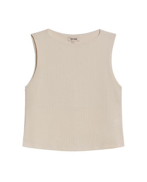 Camiseta de Mujer Moda Escote Redondo Manga Sisa Efecto Tejido con Lurex Plateado en Mezcla de Poliéster
