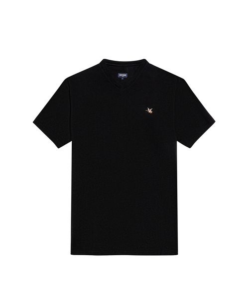 Camiseta de Hombre Slim Fit Manga Corta Cuello en V Pato Bordado en Algodón