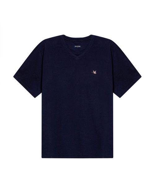 Camiseta de Hombre Slim Fit Manga Corta Cuello en V Pato Bordado en Algodón