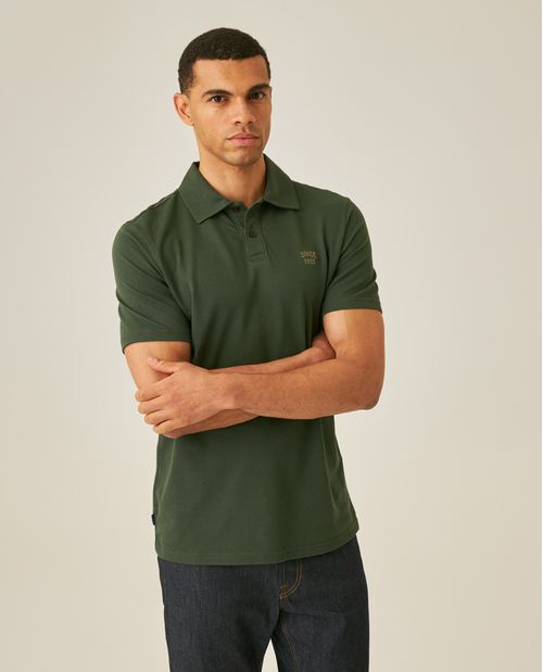 Camisa Polo de Hombre Slim Fit Manga Corta Bordado 1957 Tela Piqué Diagonal en Mezcla de Algodón