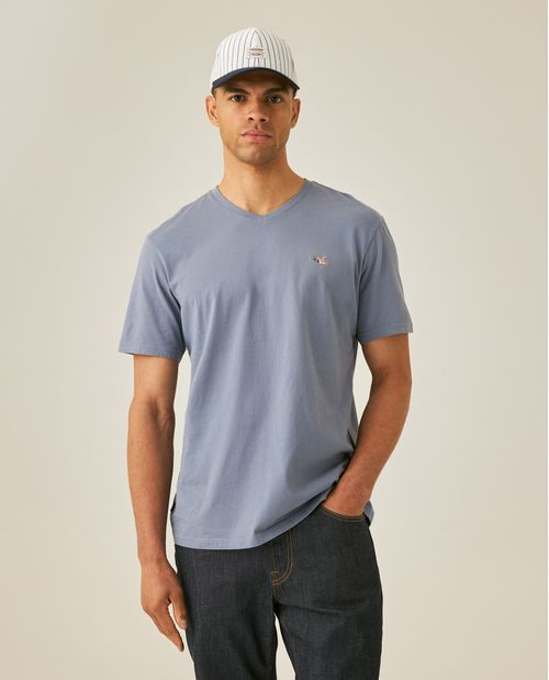 Camiseta de Hombre Slim Fit Manga Corta Cuello en V Pato Bordado en Algodón