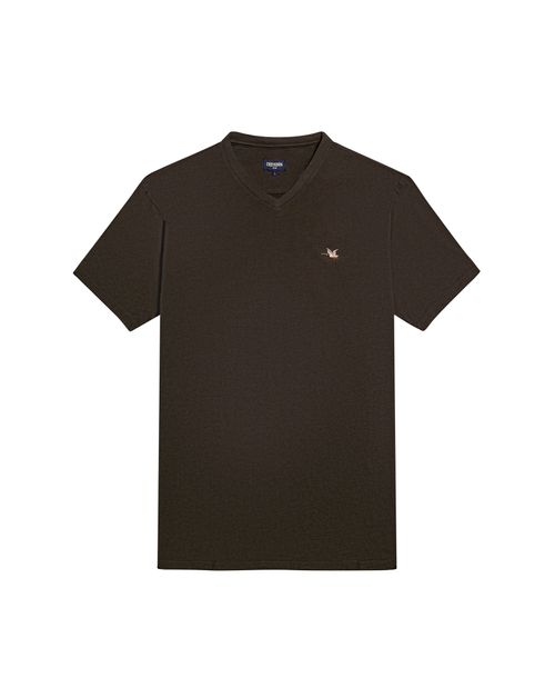 Camiseta de Hombre Slim Fit Manga Corta Cuello en V Pato Bordado en Algodón