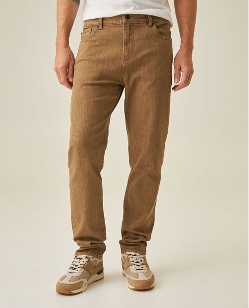Pantalón de Hombre 5 Bolsillos Tiro Medio Lavado Especial y Reservas en Mezcla de Algodón