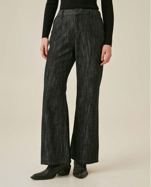 Pantalón de Mujer Wide Leg Tiro Alto Denim con Piedras en Algodón