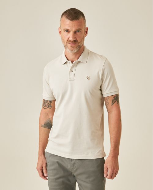 Camisa Polo de Hombre Slim Fit Manga Corta con Pato Bordado de Colores en Mezcla de Algodón