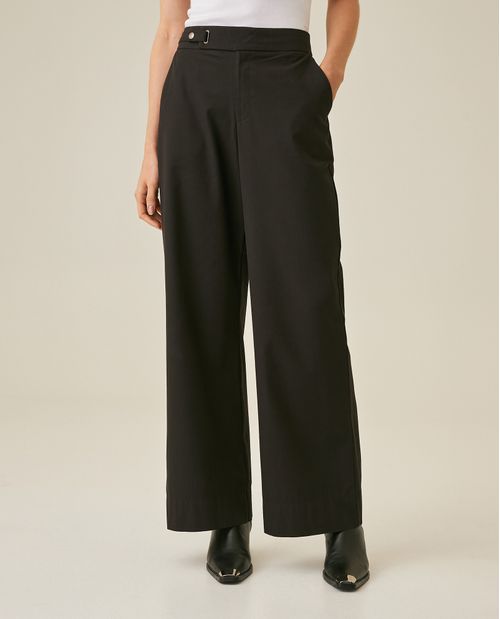 Pantalón de Mujer Wide Leg Tiro Alto con Tapa Broche en Mezcla de Modal y Algodón