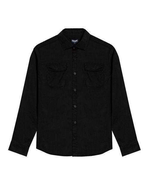 Camisa de Hombre Manga Larga Regular Fit Bolsillos de Parche Diagonal Marcada Twill en Algodón