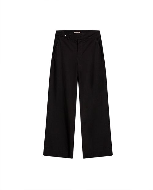 Pantalón de Mujer Wide Leg Tiro Alto con Tapa Broche en Mezcla de Modal y Algodón