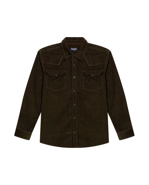 Camisa de Hombre Manga Larga Regular Fit Western en Corduroy Bolsillos con Broches en Algodón