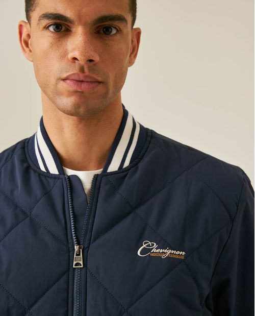 Chaqueta de Hombre Bomber Acolchada Rombos y Gráficos Bordados en Mezcla de Algodón y Poliéster