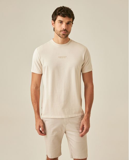 Camiseta de Hombre Classic Fit Manga Corta Gráficos en Frente y Aplique en Espalda en Algodón