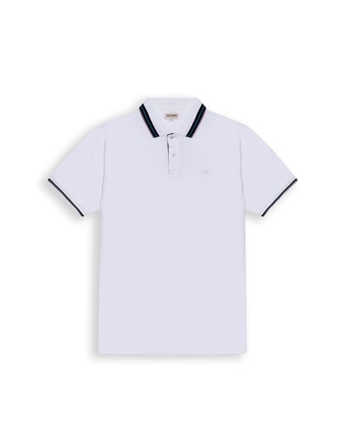 Camisa Polo de Hombre Slim Fit Manga Corta con Perilla Interna Líneas Contraste Tela Piqué en Mezcla de Algodón
