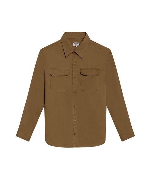 Camisa de Hombre Manga Larga Regular Fit Bolsillos de Parche Diagonal Marcada Twill en Algodón