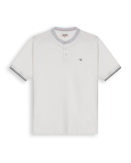 Camisa Polo de Hombre Slim Fit Cuello Nerú con Banda en Contraste en Mezcla de Algodón