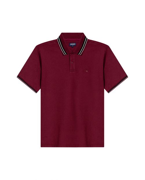 Camisa Polo de Hombre Slim Fit Manga Corta con Perilla Interna Líneas Contraste Tela Piqué en Mezcla de Algodón
