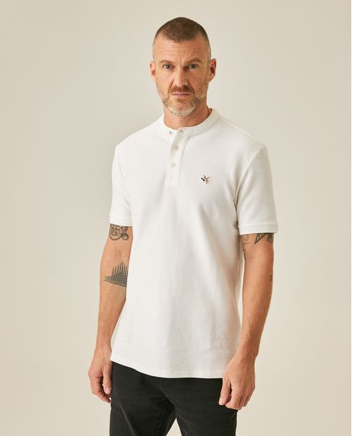 Camisa Polo de Hombre Classic Fit Cuello Nerú Manga Corta Textura Piqué Jacquard en Algodón