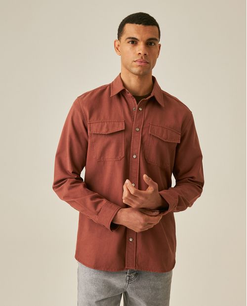 Camisa de Hombre Manga Larga Regular Fit Hiladilla Decorativa en Mezcla de Lyocell y Algodón