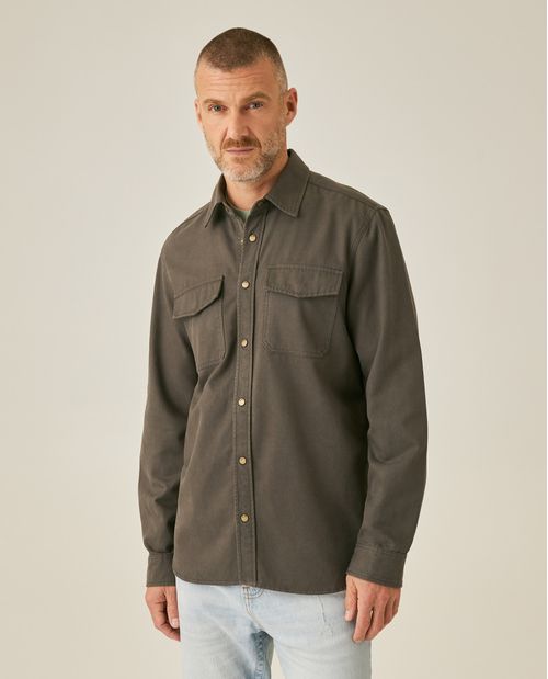 Camisa de Hombre Manga Larga Regular Fit Hiladilla Decorativa en Mezcla de Lyocell y Algodón