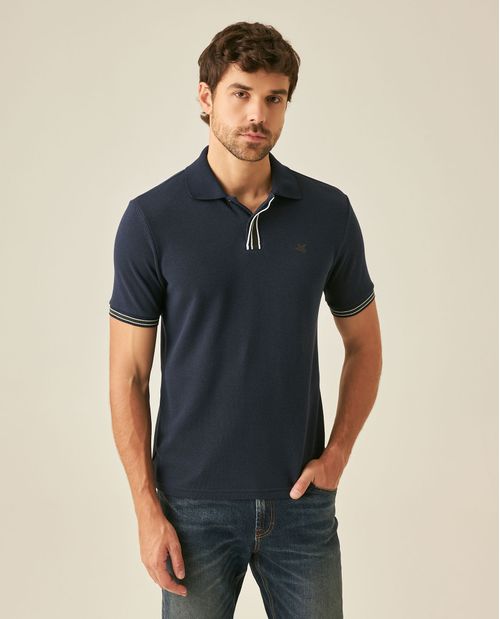 Camisa Polo de Hombre Slim Fit Manga Corta Perilla Tejida Escondida en Mezcla de Algodón y Viscosa