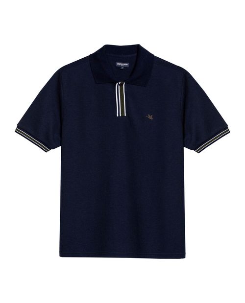 Camisa Polo de Hombre Slim Fit Manga Corta Perilla Tejida Escondida en Mezcla de Algodón y Viscosa