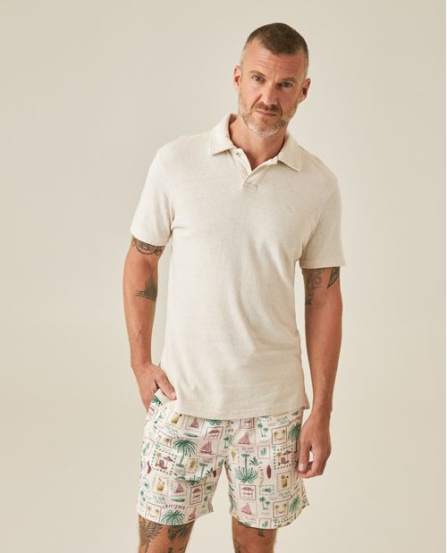 Camisa Polo de Hombre Slim Fit Manga Corta Efecto Semilla en Mezcla de Algodón y Viscosa