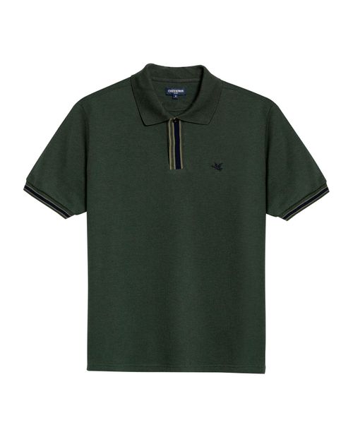 Camisa Polo de Hombre Slim Fit Manga Corta Perilla Tejida Escondida en Mezcla de Algodón y Viscosa
