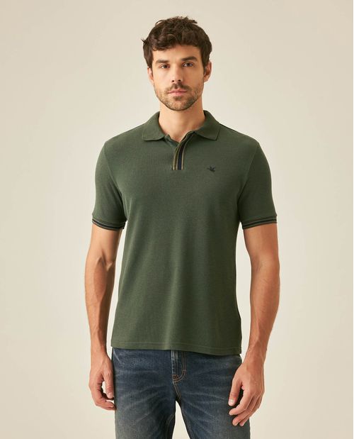 Camisa Polo de Hombre Slim Fit Manga Corta Perilla Tejida Escondida en Mezcla de Algodón y Viscosa